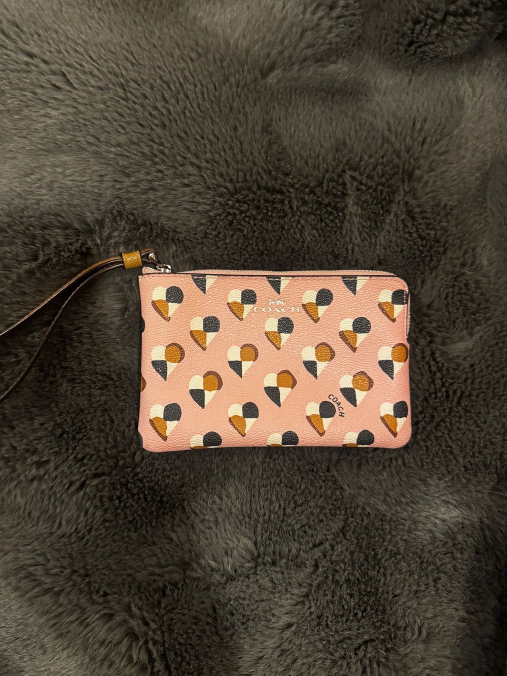 Coach Pink Multicolor Geometric Print Coated Canvas Wristlet Wallet